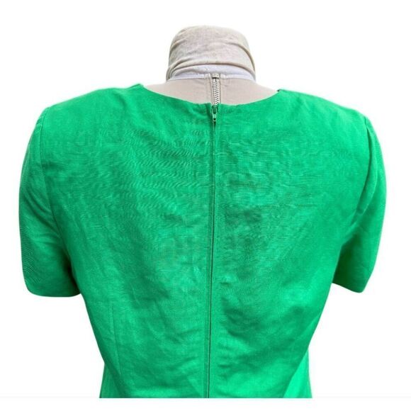 Kelly Green Linen Blend V-Neck Sht Slv Top by Halmode Petites Vintage Sz. 12 - Picture 7 of 10